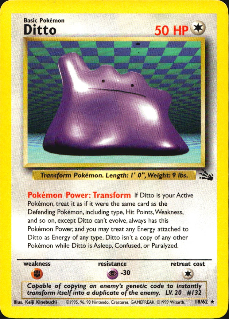 Ditto 18/62 Fossil Rare Pokemon Unlimited Near Mint