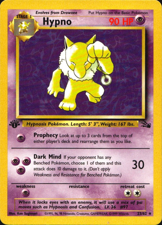 Hypno 23/62 Fossil Rare Pokemon 1st Edition Near Mint