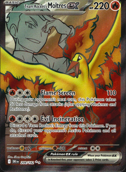 Team Rocket's Moltres ex 208/182 Ultra Rare Destined Rivals Pokemon Near Mint