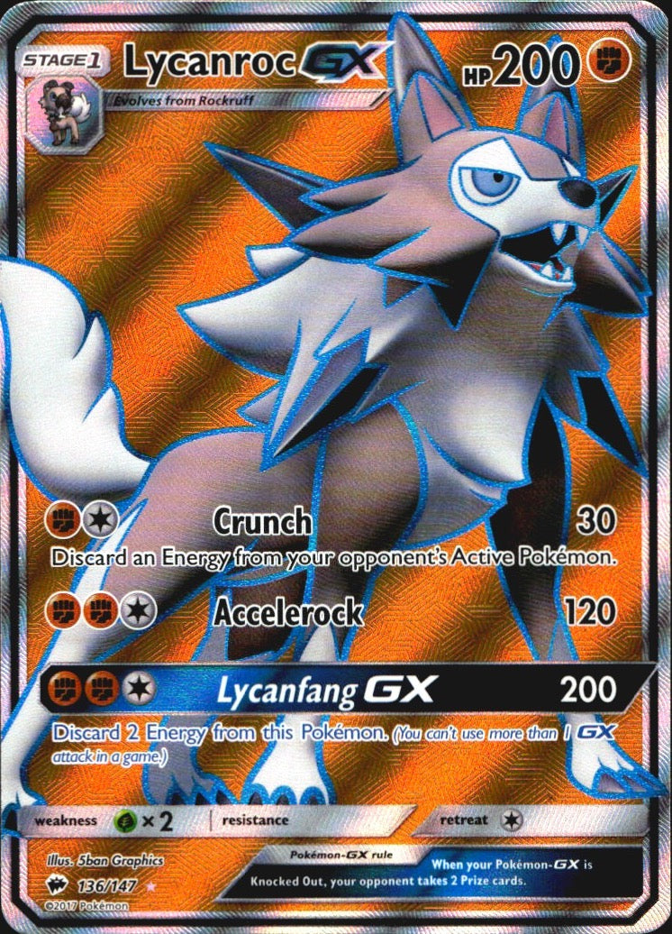 Lycanroc GX 136/147 Burning Shadows Ultra Rare Pokemon Holo Near Mint