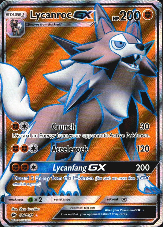 Lycanroc GX 136/147 Burning Shadows Ultra Rare Pokemon Holo Near Mint