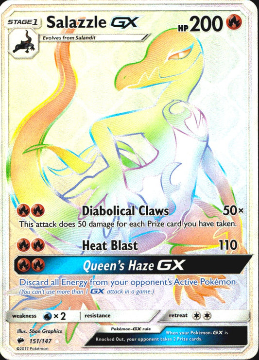 Salazzle GX 151/147 Burning Shadows Rainbow Rare Pokemon Holo Near Mint