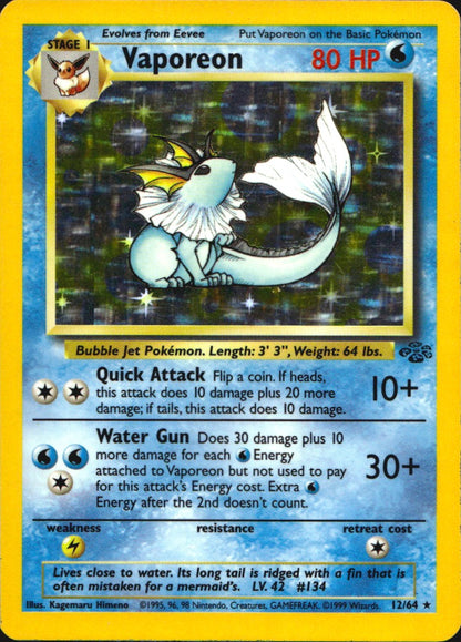 Vaporeon 12/64 Holo Rare Jungle Pokemon Lightly Played