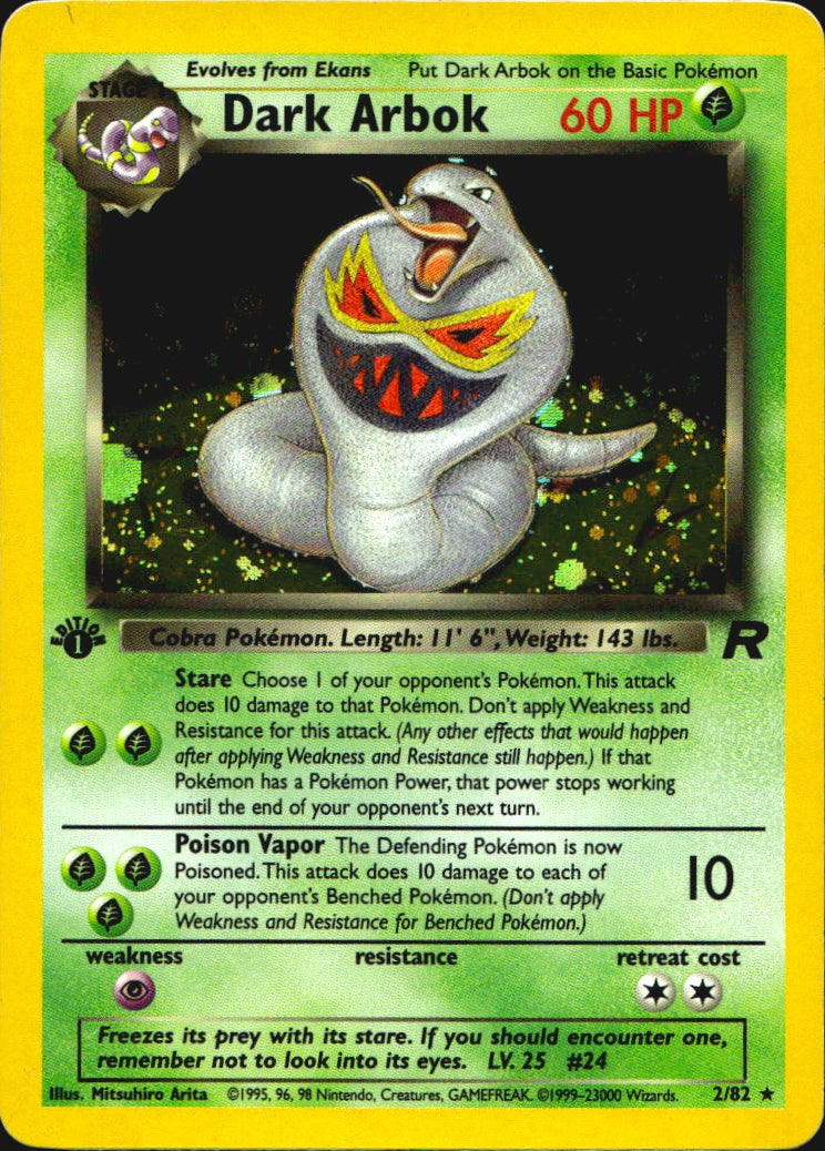 Dark Arbok 2/82 Rare Team Rocket Pokemon 1st Edition Holo Near Mint
