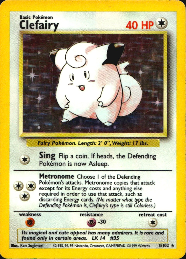 Clefairy 5/102 Holo Rare Base Set Unlimited Pokemon Lightly Played
