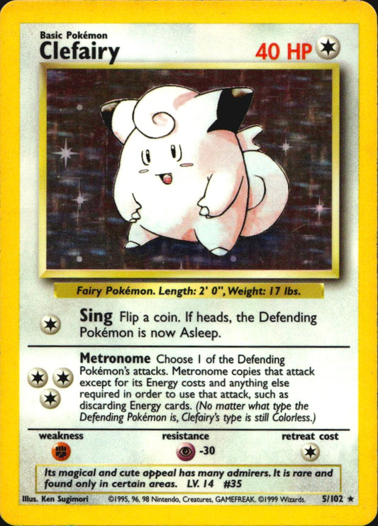 Clefairy 5/102 Holo Rare Base Set Unlimited Pokemon Lightly Played