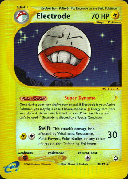 Electrode 8 Rare Aquapolis Pokemon Reverse Holo Moderately Played