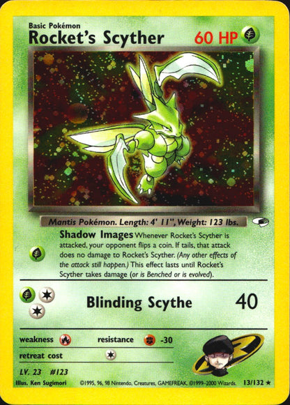 Rocket's Scyther 13/132 Rare Gym Heroes Pokemon Unlimited Holo Lightly Played