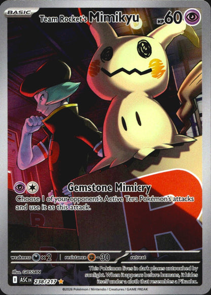 Team Rocket's Mimikyu 238/217 Illustration Rare Ascended Heroes Pokemon NM