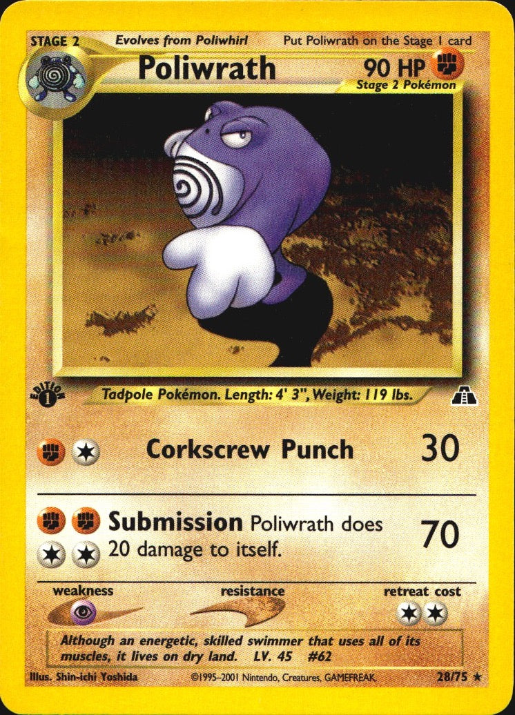 Poliwrath 28/75 Neo Discovery Rare Pokemon 1st Edition Lightly Played
