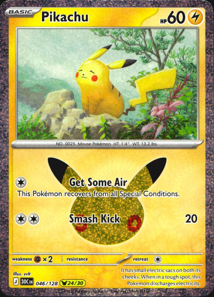 Pikachu 046/128 ME: 30th Celebration Holo Pikachu Rare Pokemon Near Mint