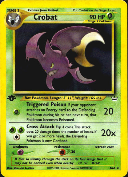Crobat 4/64 Rare Neo Revelation Pokemon 1st Edition Holo Near Mint