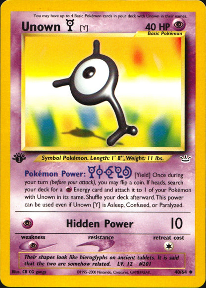 Unown [Y] 40/64 Neo Revelation Uncommon Pokemon 1st Edition Lightly Played