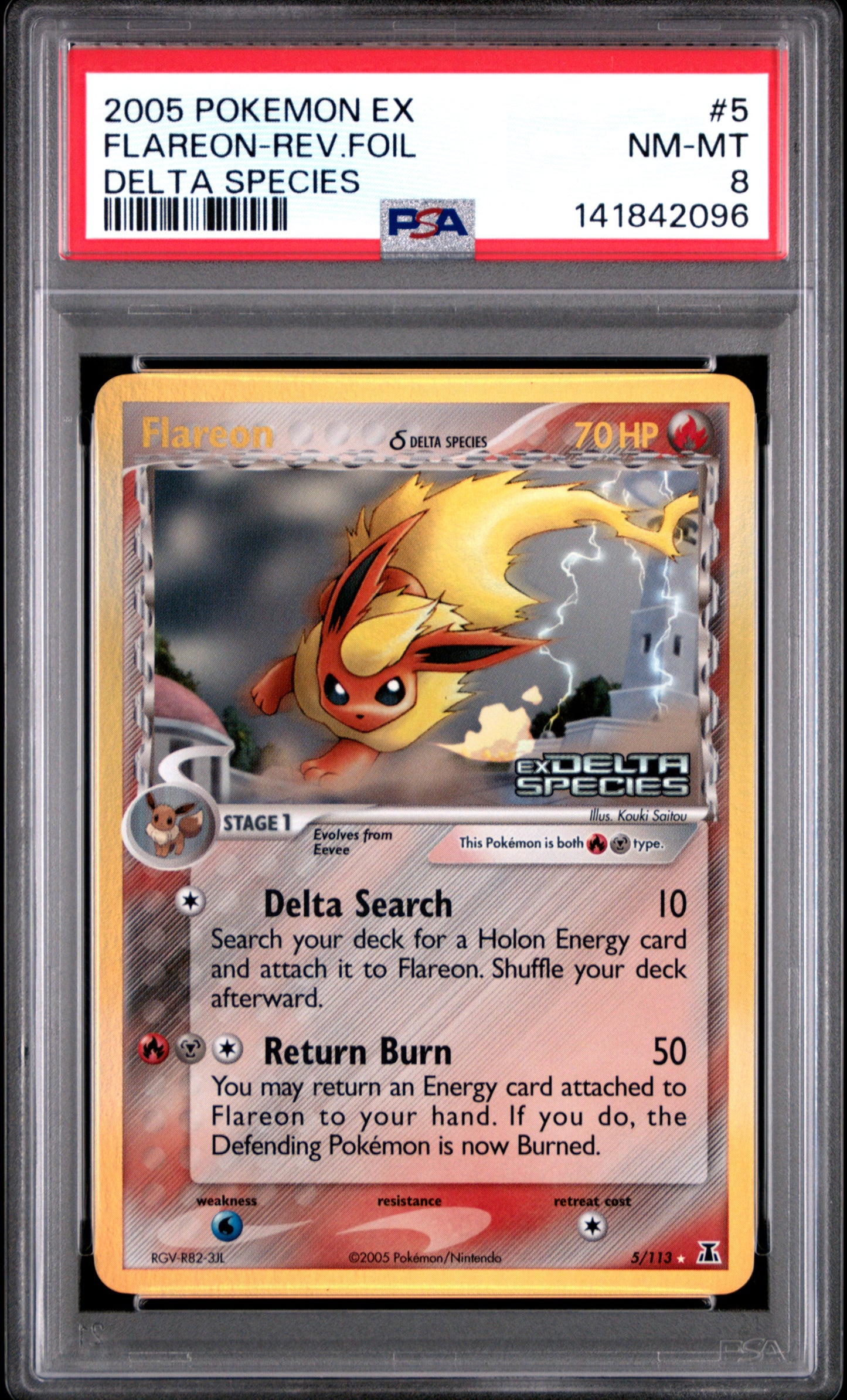 Flareon Reverse Holo 5/113 Delta Species Pokemon PSA 8