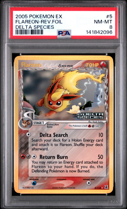 Flareon Reverse Holo 5/113 Delta Species Pokemon PSA 8