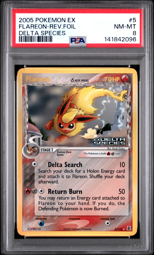 Flareon Reverse Holo 5/113 Delta Species Pokemon PSA 8