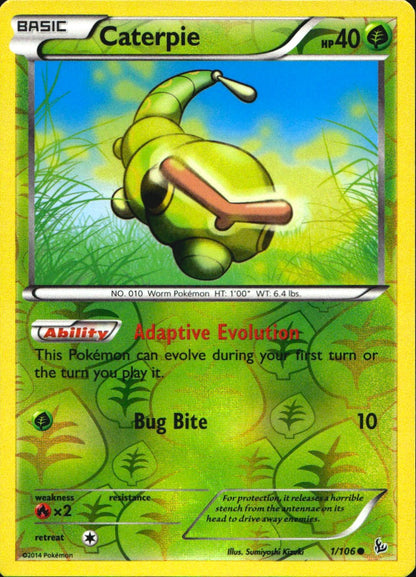 Caterpie 1/106 Common Flashfire Pokemon Reverse Holo Near Mint