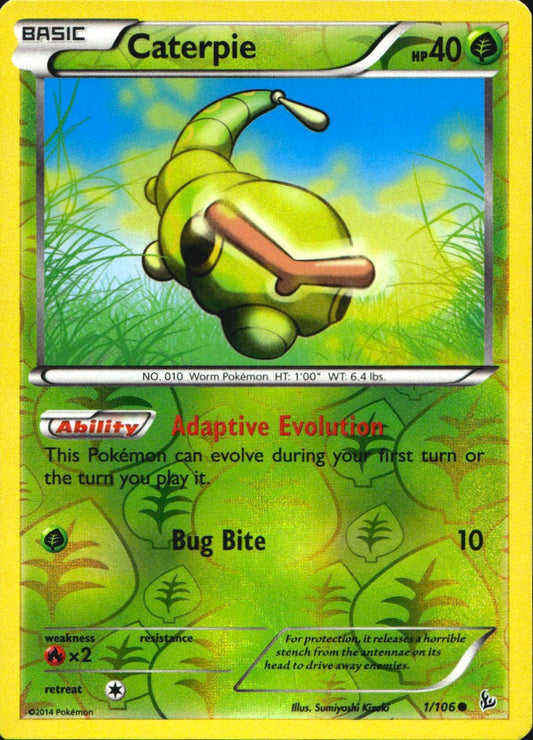 Caterpie 1/106 Common Flashfire Pokemon Reverse Holo Near Mint