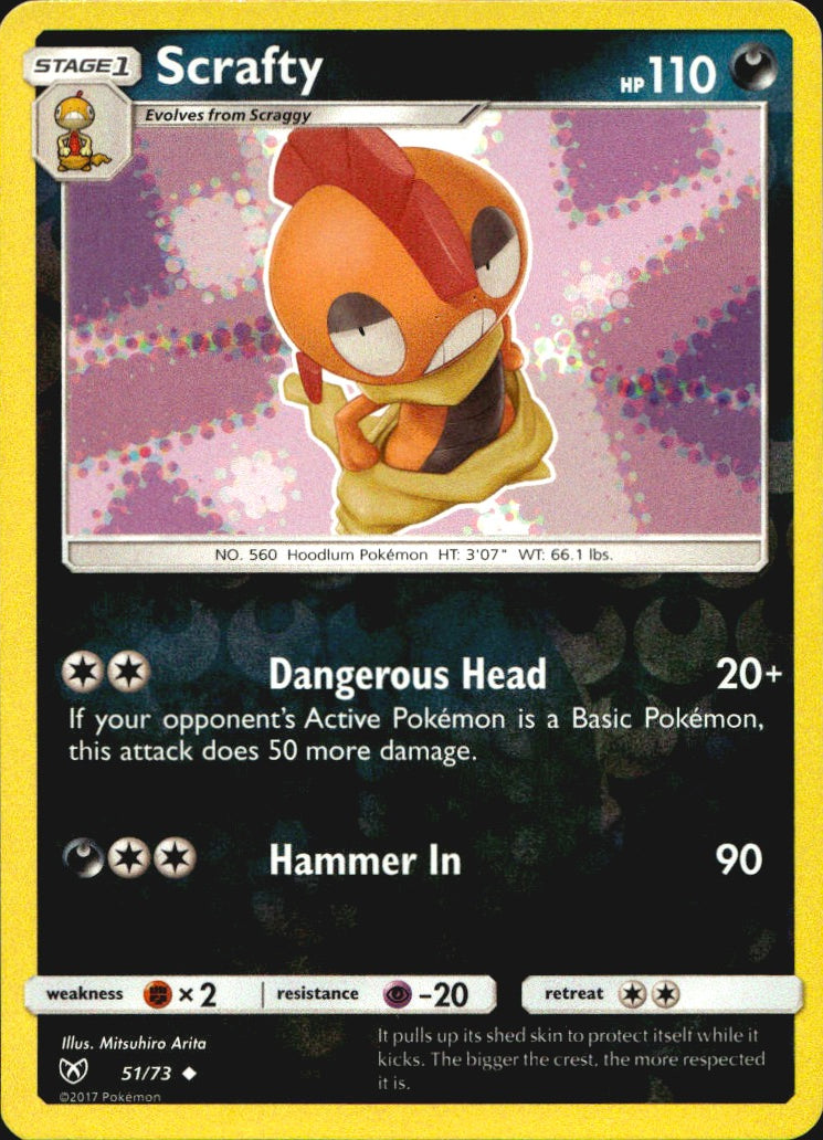 Scrafty 51/73 Uncommon Shining Legends Pokemon Reverse Holo Near Mint