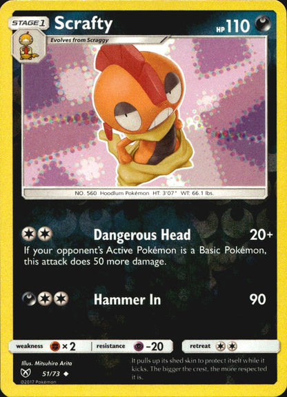 Scrafty 51/73 Uncommon Shining Legends Pokemon Reverse Holo Near Mint