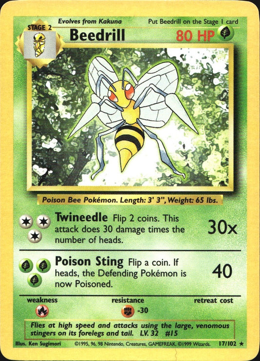 Beedrill 17/102 Rare Base Set Pokemon Near Mint
