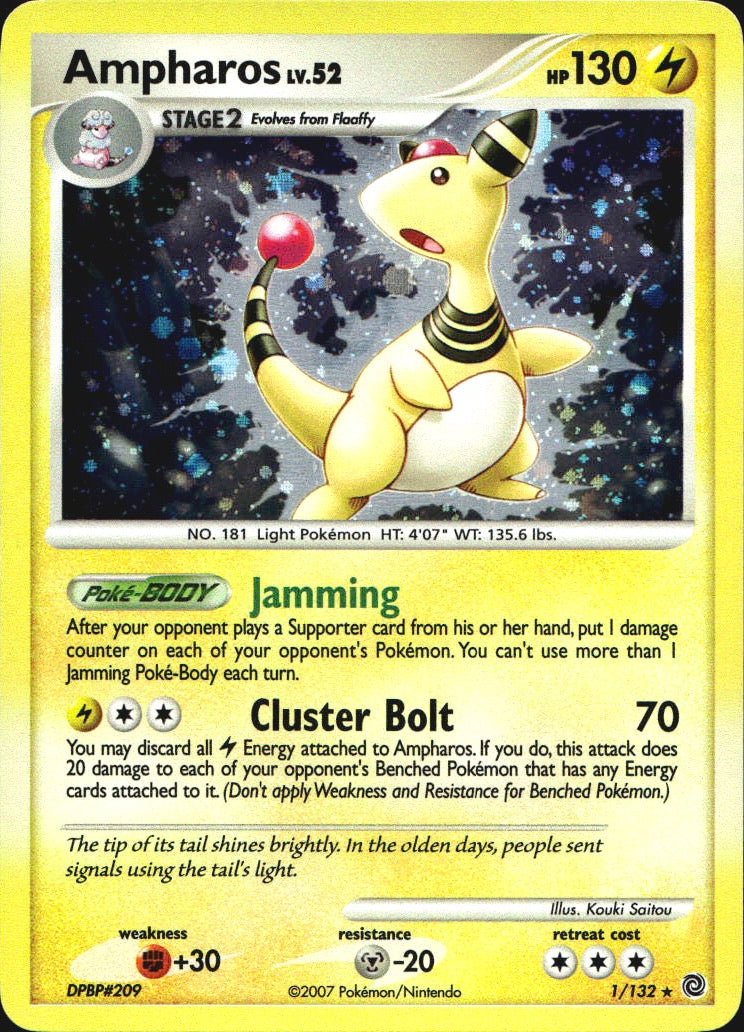 Ampharos 1/132 Holo Rare Secret Wonders Pokemon Near Mint