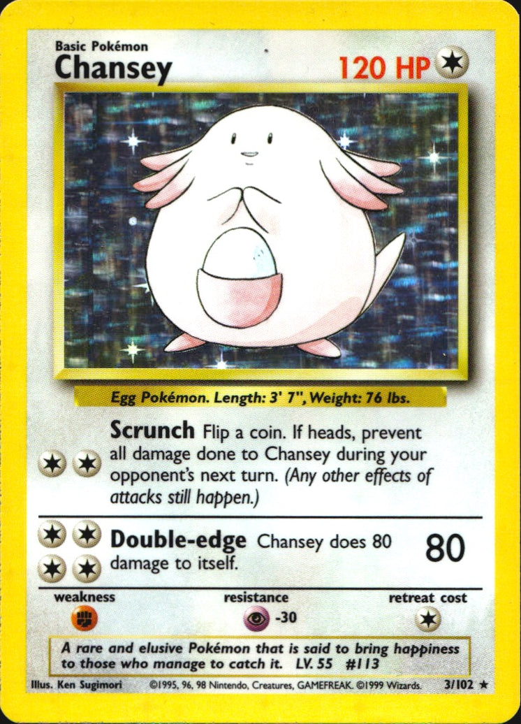 Chansey 3/102 Rare Base Set Pokemon Lightly Played