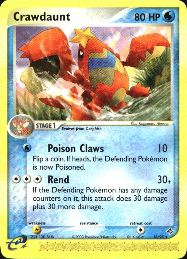 Crawdaunt 13/97 Rare Dragon Pokemon Near Mint