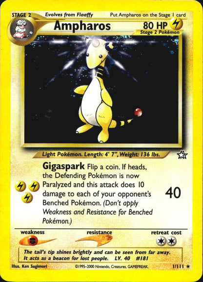 Ampharos 1/111 Holo Rare Neo Genesis Pokemon Near Mint