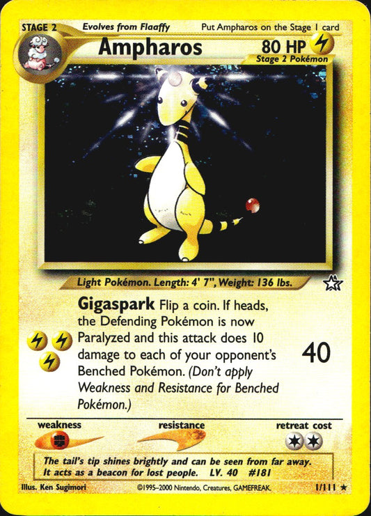 Ampharos 1/111 Holo Rare Neo Genesis Pokemon Near Mint