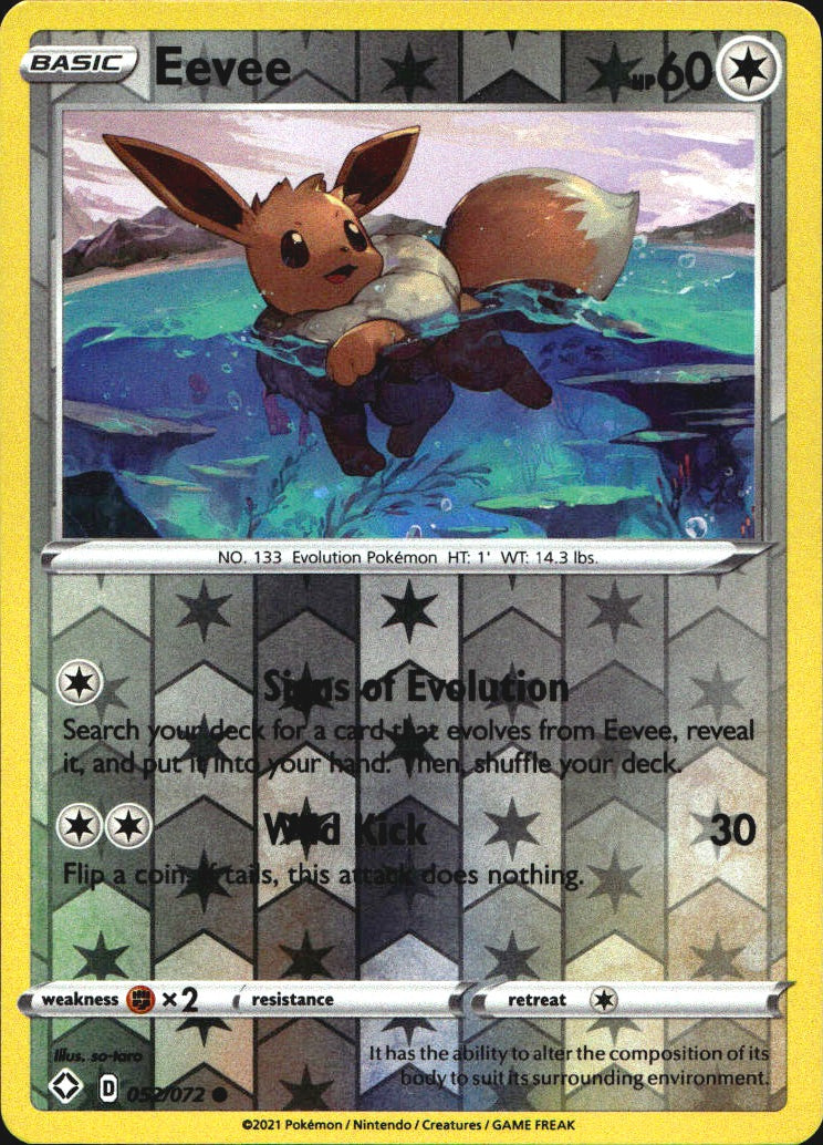 Eevee 052/072 Common Shining Fates Pokemon Reverse Holo Near Mint