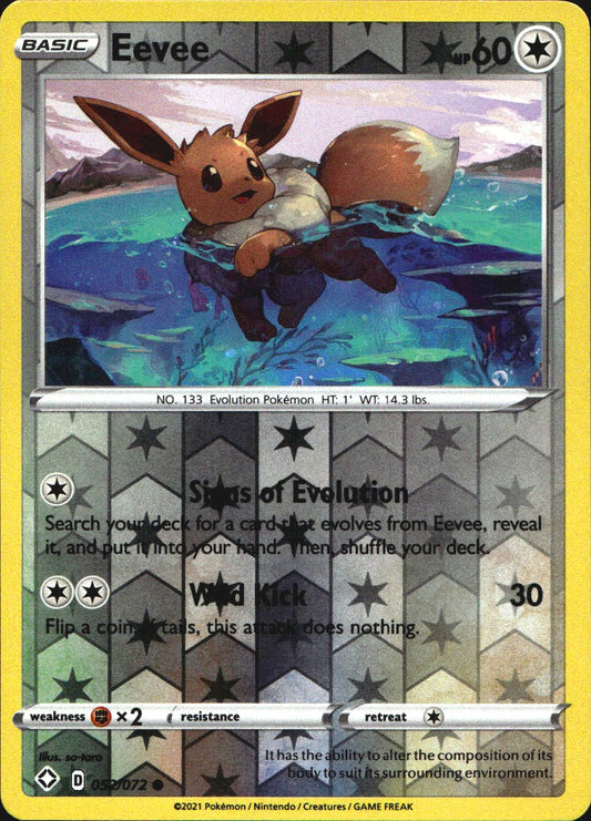 Eevee 052/072 Common Shining Fates Pokemon Reverse Holo Near Mint