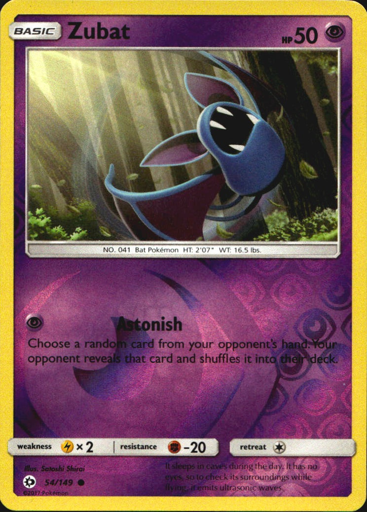 Zubat 54/149 Common SM Base Set Pokemon Reverse Holo Near Mint