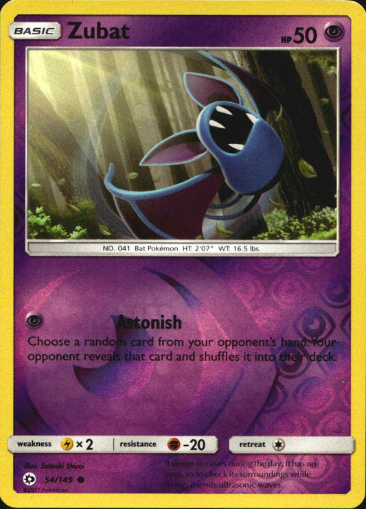 Zubat 54/149 Common SM Base Set Pokemon Reverse Holo Near Mint