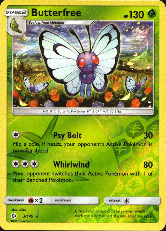 Butterfree 3/149 Rare Sun & Moon Pokemon Reverse Holo Near Mint