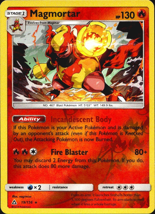 Magmortar 19/156 Holo Rare Ultra Prism Pokemon Reverse Holo Near Mint