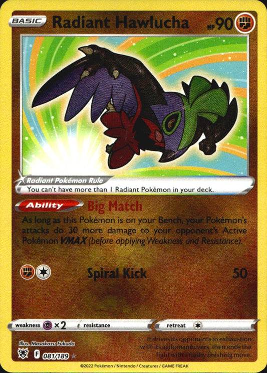 Radiant Hawlucha 081/189 Radiant Rare Astral Radiance Pokemon Near Mint