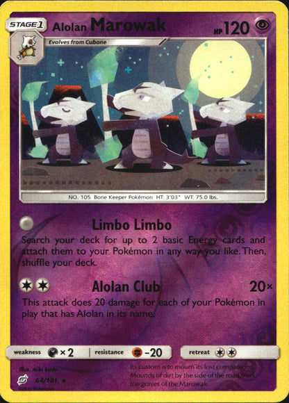 Alolan Marowak 64/181 Rare Team Up Pokemon Reverse Holo Near Mint