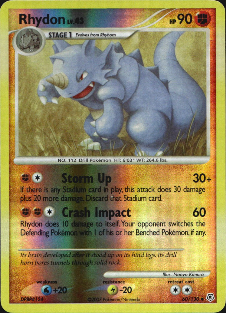 Rhydon 60/130 Uncommon Diamond & Pearl Pokemon Reverse Holo Near Mint