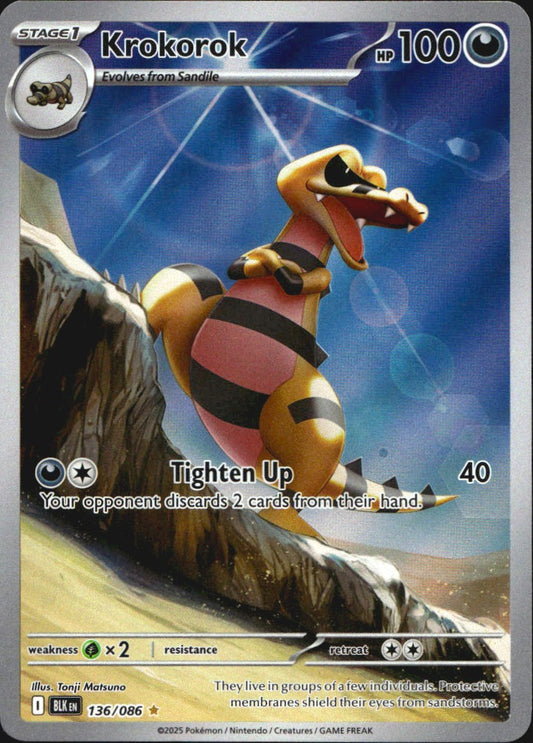 Krokorok 136/086 Illustration Rare Black Bolt Pokemon Near Mint