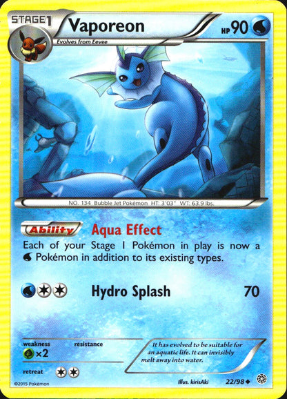 Vaporeon 22/98 Uncommon Ancient Origins Pokemon Near Mint