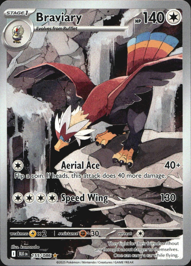 Braviary 155/086 Illustration Rare Black Bolt Pokemon Near Mint