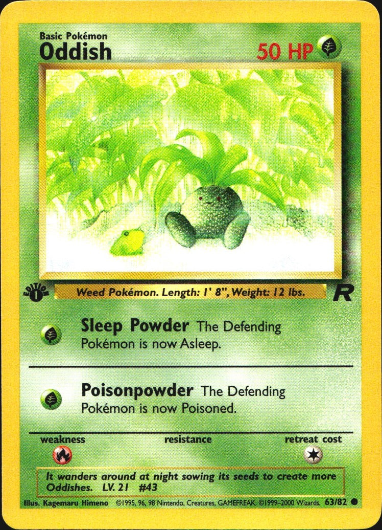 Oddish 63/82 Common Team Rocket Pokemon 1st Edition Near Mint