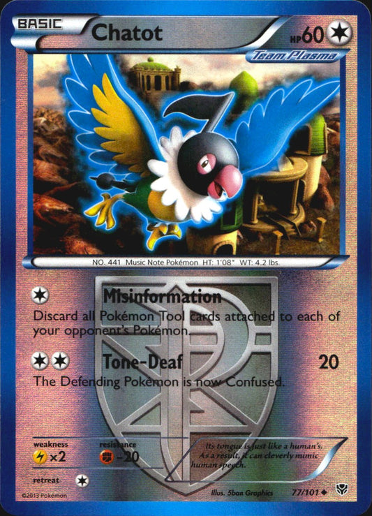 Chatot 77/101 Uncommon Plasma Blast Pokemon Reverse Holo Near Mint