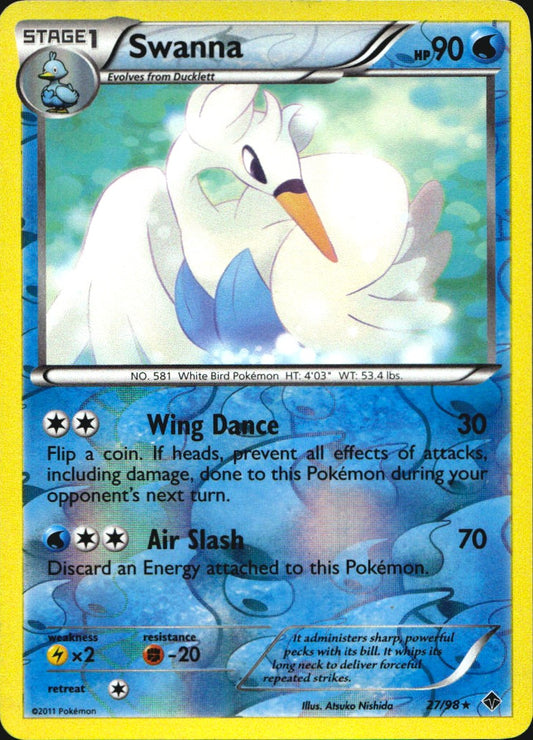 Swanna 27/98 Rare Emerging Powers Pokemon Reverse Holo Near Mint