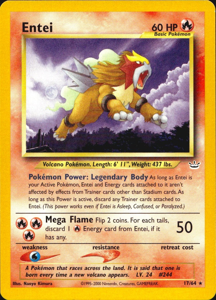 Entei 17/64 Rare Neo Revelation Pokemon Near Mint