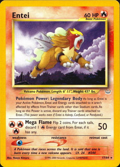 Entei 17/64 Rare Neo Revelation Pokemon Near Mint