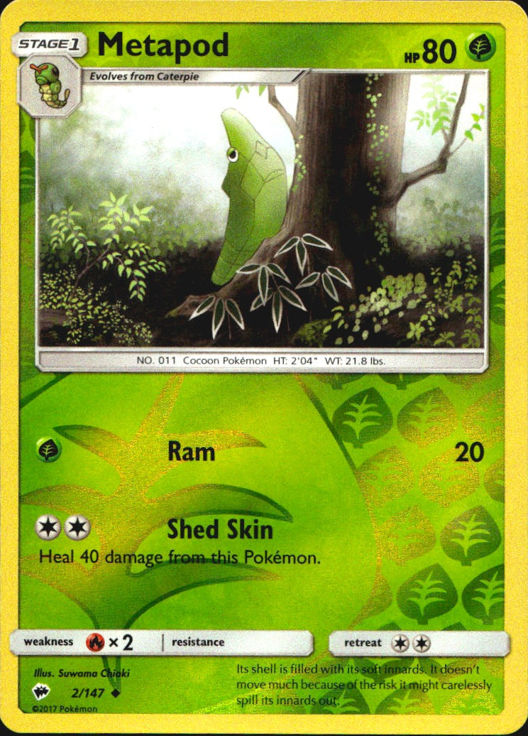 Metapod 2/147 Uncommon Burning Shadows Pokemon Reverse Holo Near Mint