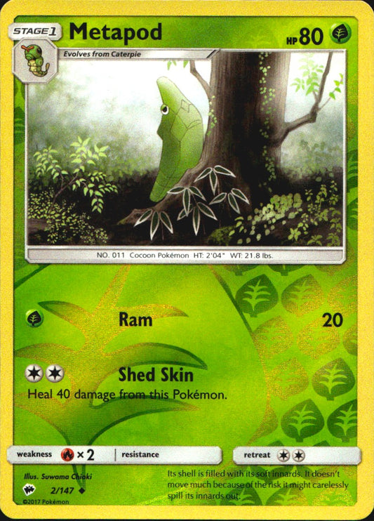 Metapod 2/147 Uncommon Burning Shadows Pokemon Reverse Holo Near Mint