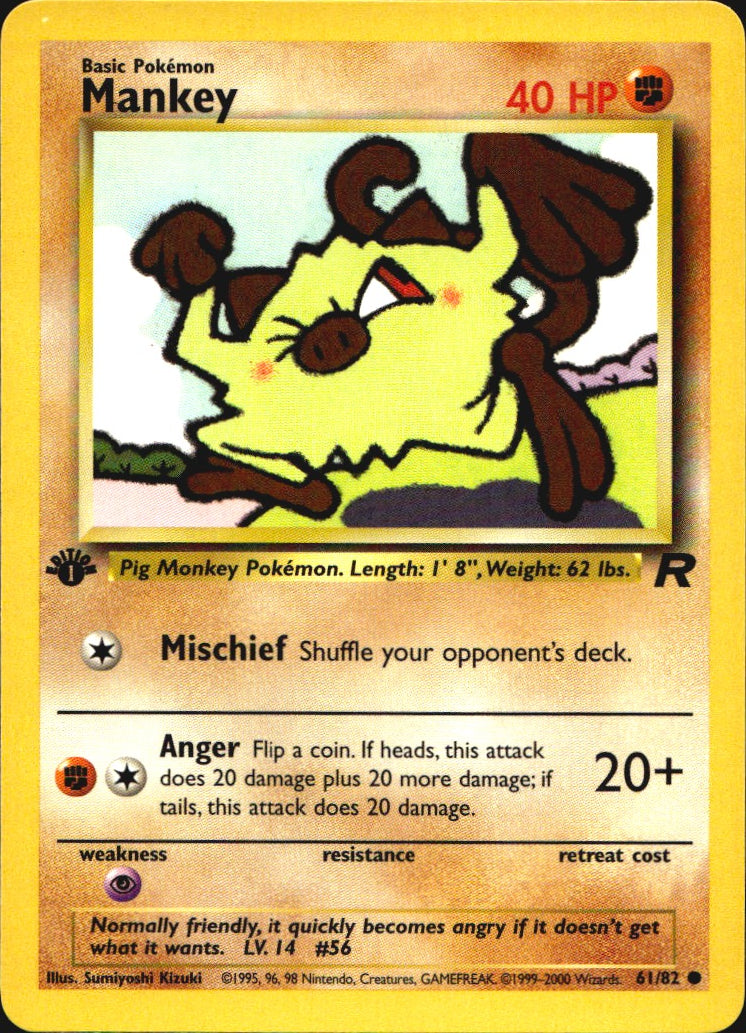 Mankey 61/82 Common Team Rocket Pokemon 1st Edition Near Mint